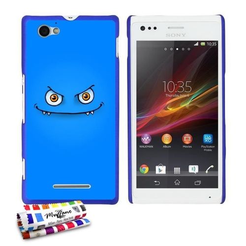Coque Case Sony Xperia M " Monstre " Silicone Bleu Rigide (Tpu)