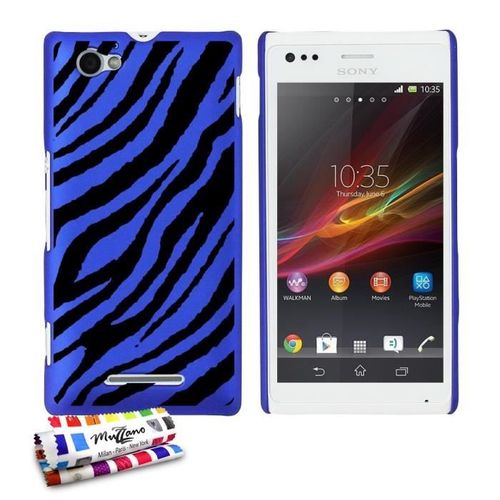 Coque Case Sony Xperia M " Rayures Zebre " Silicone Bleu Rigide (Tpu)