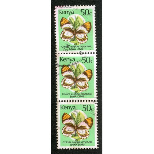 Trois Timbres Oblitérés Kenya, Colotis Euippe Omphale, Bawa Dimu, 50c