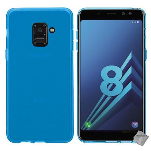 Housse Etui Coque Pochette Silicone Gel Fine Pour Samsung Galaxy A8 (2018) + Film Ecran - Bleu