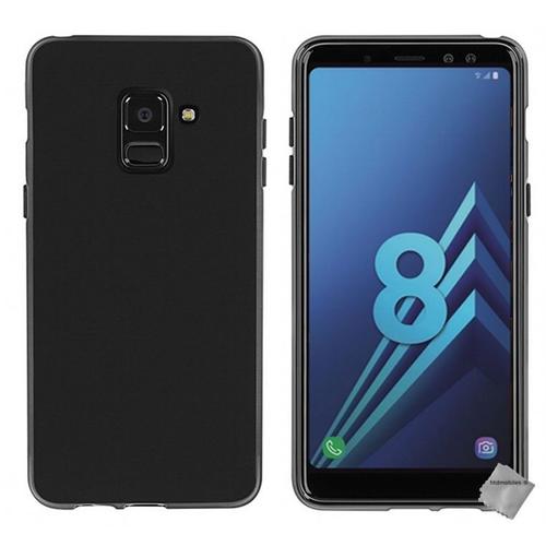 Housse Etui Coque Pochette Silicone Gel Fine Pour Samsung Galaxy A8 (2018) + Verre Trempe - Noir