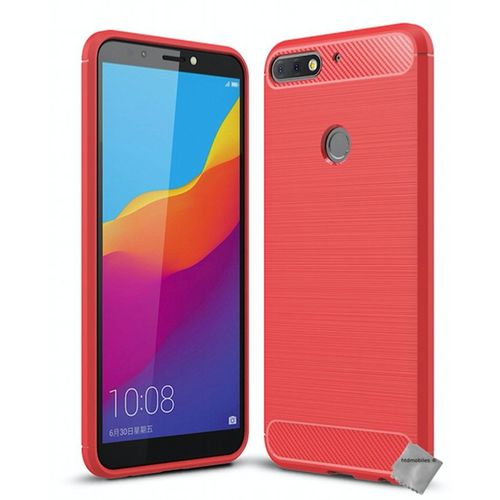 Housse Etui Coque Silicone Gel Carbone Pour Huawei Y7 (2018) + Verre Trempe - Rouge