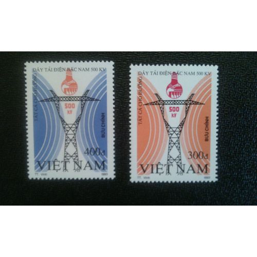 Timbre Vietnam Yt 1411 - 1412 Séries: Lignes De Transport D'électricité Du Vietnam 500 Kv 1993