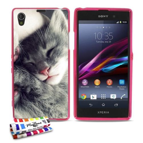 Coque Case Sony Xperia Z1 " Chaton Gris " Silicone Rose Souple (Tpu)