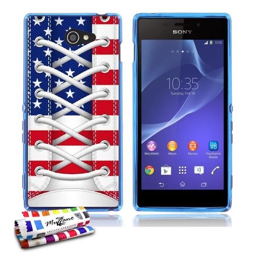 Coque Case Sony Xperia M2 " Tennis Usa " Silicone Bleu Souple (Tpu)