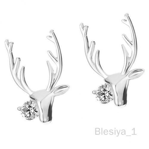 Blesiya 4 Boucles D'oreilles De Noël En Forme De Renne Et D'élan Pour Femmes Et Filles, Bijoux En Cristal Argenté