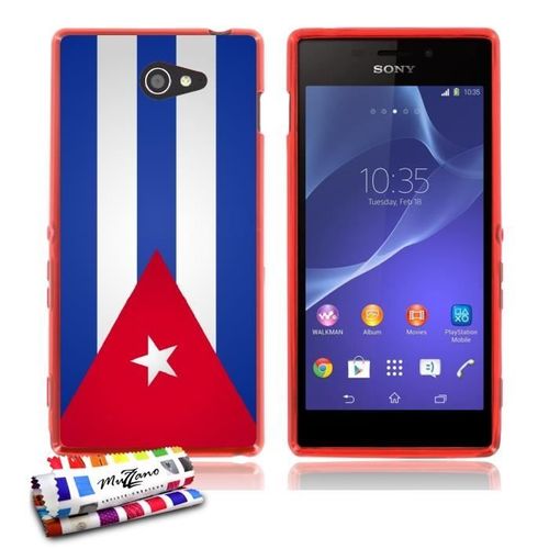Coque Case Sony Xperia M2 " Drapeau Cuba " Silicone Rouge Souple (Tpu)