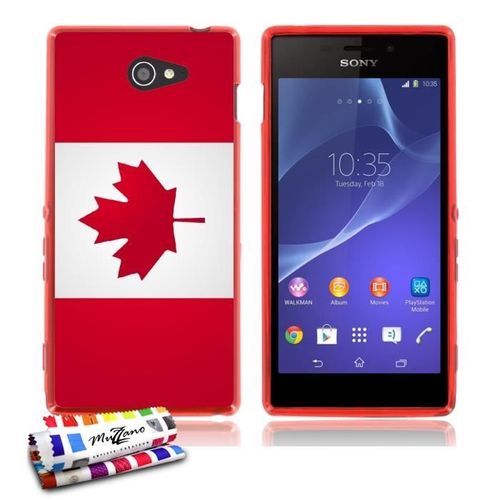 Coque Case Sony Xperia M2 " Drapeau Canada " Silicone Rouge Souple (Tpu)