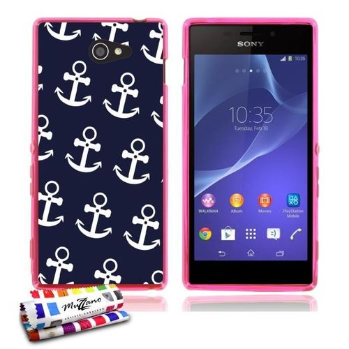 Coque Case Sony Xperia M2 " Ancre Marine " Silicone Rose Souple (Tpu)