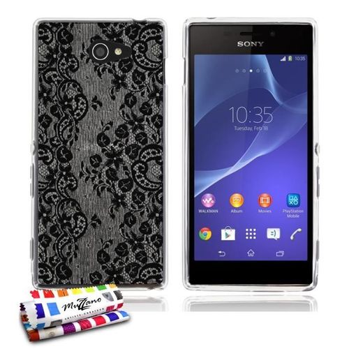 Coque Case Sony Xperia M2 " Dentelle Noire " Silicone Transparent Souple (Tpu)