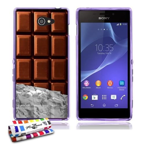 Coque Case Sony Xperia M2 " Chocolat " Silicone Violet Souple (Tpu)