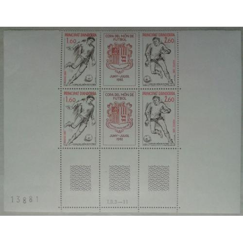 Bloc 4 Timbres + Vignette Centrale Andorre 1982 Yvert Et Tellier Deux N°302a Coupe Du Monde De Football Bas De Feuille 13881 T.D.3-11 Neuf**