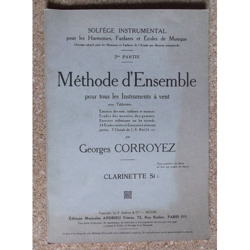 Méthode D'ensemble  Pour Harmonies Fanfares 2e Partie Corroyez Clarinette Sib