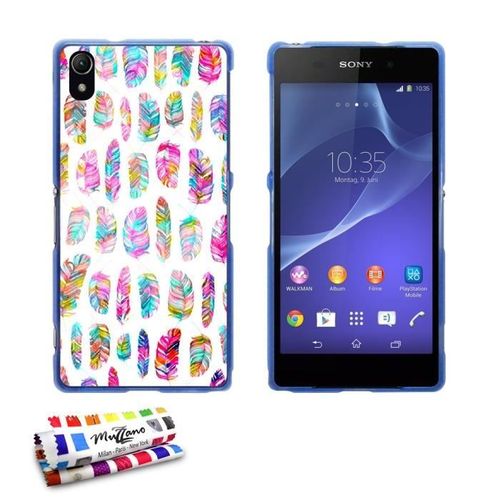 Coque Case Sony Xperia Z2 " Plumes " Silicone Bleu Souple (Tpu)