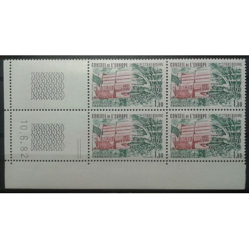 Bloc 4 Timbres De Service 1982 France Yvert Et Tellier N°S73 Conseil De L'europe Strasbourg Coin De Feuille Daté 10.6.82 Neuf**