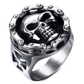 Bague Biker Chevali re Anneau 3d T te De Mort Crane Chaine De