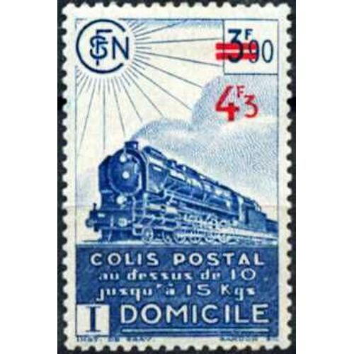 France 1943, Très Bel Exemplaire Neuf** Luxe Timbre Pour Colis Postal De 1941 - Livraison À Domicile, Locomotive À Vapeur 3f90 Bleu, Surchargé "4f3, "Yvert 205.