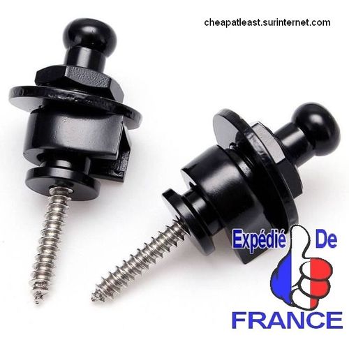 Lot De 2 Straplock Métal Noir - Strap Lock À Blocage / Strap-Locks (Type Schaller) Pour Sangle De Guitare Classique Acoustique Électro-Acoustique Électrique & Basse