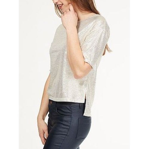 T-Shirt En Maille Effet Lamé Balnc Argent -Xl/42