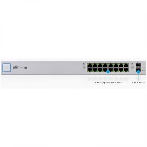 Ubiquiti UniFi Switch US-16-150W - Commutateur - Géré - 16 x 10/100/1000 (PoE+) + 2 x Gigabit SFP - Montable sur rack, fixation murale - PoE+