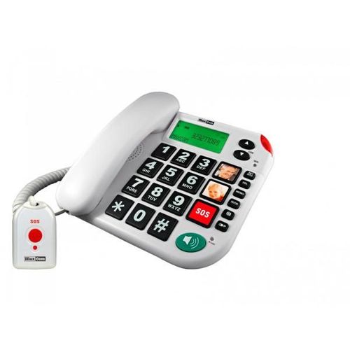Maxcom Teléfono Sobremesa / Memoria / Teclas Grandes/ Botón Sos / Senior Kxt 481 Blanco