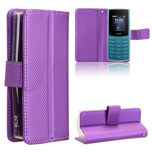 Étui Pour Nokia 105 2g 2023 Couverture Bicelle Portefeuille Magnétique Titulaire De La Carte - Violet