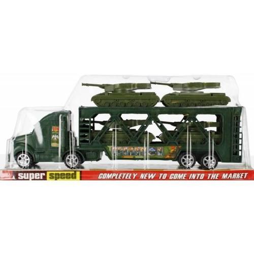 Jouet - Camion Militaire Avec Remorque Porte Chars À Friction - Enfant - Mixte - Vert - Pvc