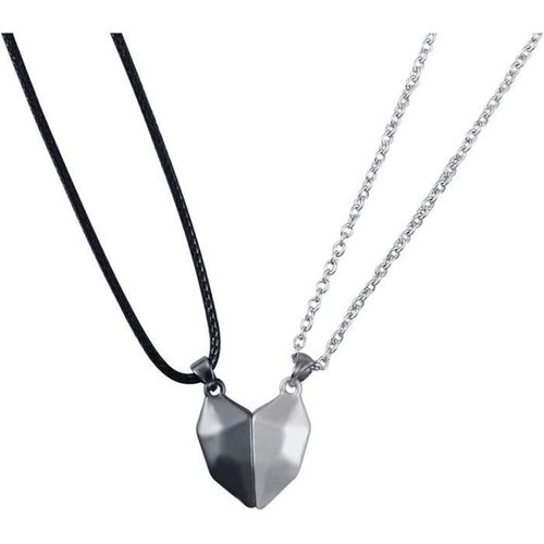 Mavura Collier Avec Pendentif »Oneheart Aimant Coeur Double Chaîne 2en1 Collier Femme Collier Homme Collier Partenaire Couple Chaîne