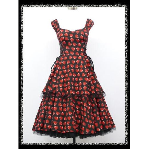 Satin Neuf ! Robe Style Rétro Baby Doll Taille 42 Noir À Coeurs Rouges Et Blancs