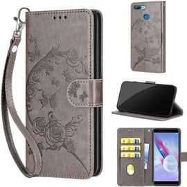 Saturcase Coque Pour Huawei Honor 9 Lite, Fleurs Pu Cuir Magnétique Flip Portefeuille Support Porte-Carte Dragonne Protecteur Housse Étui Pour Huawei Honor 9 Lite (Fb-Gris)