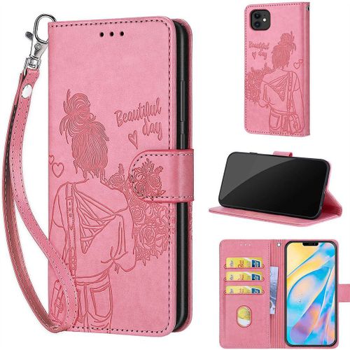 Saturcase Coque Pour Apple Iphone 12 / 12 Pro, Fille Pu Cuir Magnétique Flip Portefeuille Support Porte-Carte Dragonne Protecteur Housse Étui Pour Apple Iphone 12 / 12 Pro (Nh-Rose)