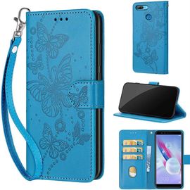 Saturcase Coque Pour Huawei Honor 9 Lite, Papillons Pu Cuir Magnétique Flip Portefeuille Support Porte-Carte Dragonne Protecteur Housse Étui Pour Huawei Honor 9 Lite (Lb-Bleu)