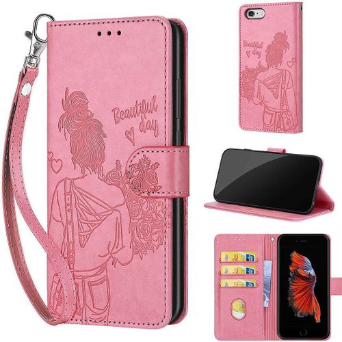 Saturcase Coque Pour Apple Iphone 6 Plus / 6s Plus, Fille Pu Cuir Magnétique Flip Portefeuille Support Porte-Carte Dragonne Protecteur Housse Étui Pour Apple Iphone 6 Plus / 6s Plus (Nh-Rose)