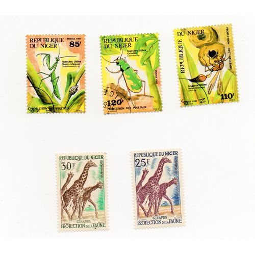 Niger- Lot De 3 Timbres Oblitérés Et 2 Timbres Neufs- Protection Des Végétaux Et Protection De La Faune