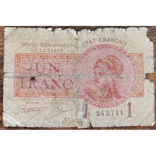 Billet De 1 Franc Mines Domaniales De La Sarre État Français A 242711 Cf Photos