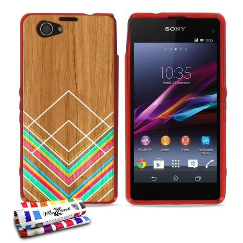 Coque Case Sony Xperia Z1 Compact " Peinture Sur Bois " Silicone Rouge Souple (Tpu)
