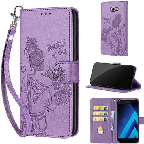 Saturcase Coque Pour Samsung Galaxy A5 2017, Fille Pu Cuir Magnétique Flip Portefeuille Support Porte-Carte Dragonne Protecteur Housse Étui Pour Samsung Galaxy A5 2017 (Nh-Violet)