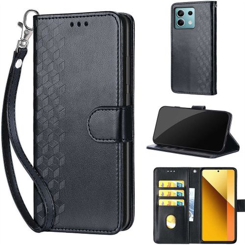 Saturcase Coque Pour Xiaomi Redmi Note 13 5g, Z-Cube Pu Cuir Magnétique Flip Portefeuille Support Porte-Carte Dragonne Protecteur Housse Étui Pour Xiaomi Redmi Note 13 5g (Zl-Noir)