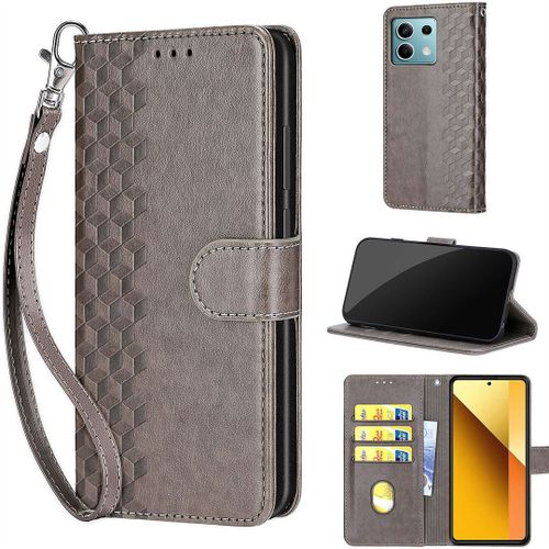 Saturcase Coque Pour Xiaomi Redmi Note 13 5g, Z-Cube Pu Cuir Magnétique Flip Portefeuille Support Porte-Carte Dragonne Protecteur Housse Étui Pour Xiaomi Redmi Note 13 5g (Zl-Gris)