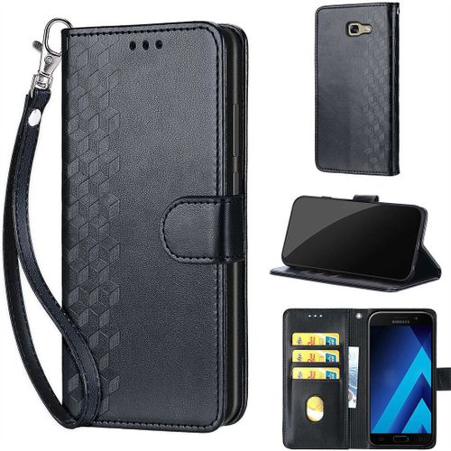 Saturcase Coque Pour Samsung Galaxy A5 2017, Z-Cube Pu Cuir Magnétique Flip Portefeuille Support Porte-Carte Dragonne Protecteur Housse Étui Pour Samsung Galaxy A5 2017 (Zl-Noir)