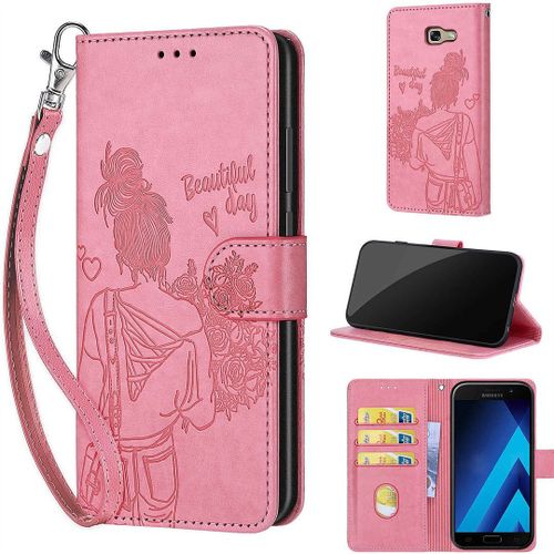Saturcase Coque Pour Samsung Galaxy A5 2017, Fille Pu Cuir Magnétique Flip Portefeuille Support Porte-Carte Dragonne Protecteur Housse Étui Pour Samsung Galaxy A5 2017 (Nh-Rose)
