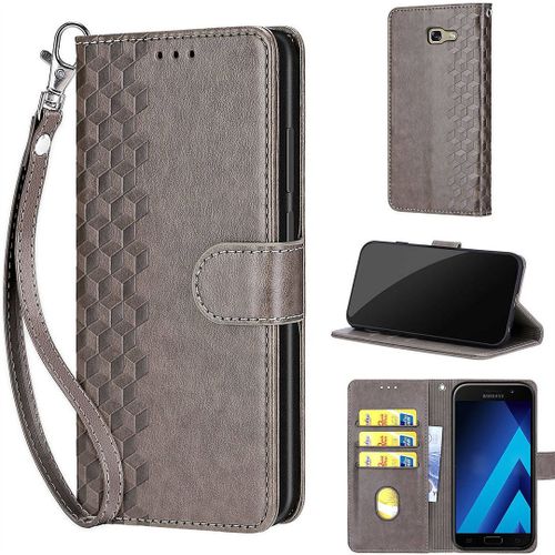 Saturcase Coque Pour Samsung Galaxy A5 2017, Z-Cube Pu Cuir Magnétique Flip Portefeuille Support Porte-Carte Dragonne Protecteur Housse Étui Pour Samsung Galaxy A5 2017 (Zl-Gris)