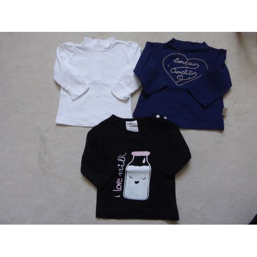 Lot 3 T-Shirts Manches Longues Bébé Fille - Taille 3 Mois