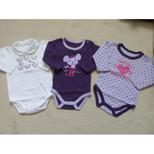 Lot 3 Bodies Manches Longues Fille La Halle - Taille 3 Mois