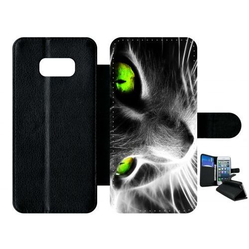 Etui À Rabat Galaxy S8+ - Chat Noir Et Blanc Yeux Vert - Simili-Cuir - Noir