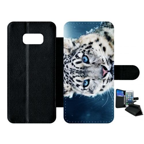 Etui À Rabat Galaxy S8+ - Tigre Blanc Yeux Bleus - Simili-Cuir - Noir