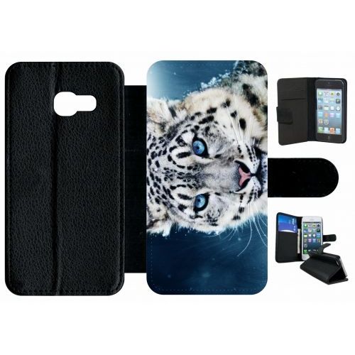 Etui À Rabat Galaxy A3 (2017) - Tigre Blanc Yeux Bleus - Simili-Cuir - Noir