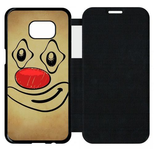 Etui Flip Flap Galaxy S7 Edge - Smiley Clown Nez Rouge - Simili-Cuir - Noir