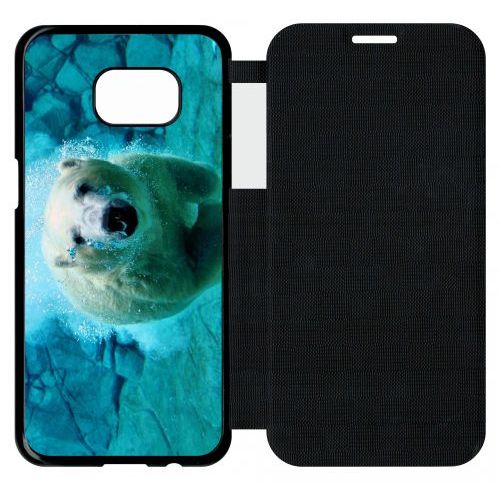 Etui Flip Flap Galaxy S7 Edge - Gros Ours Blanc Plongee - Simili-Cuir - Noir