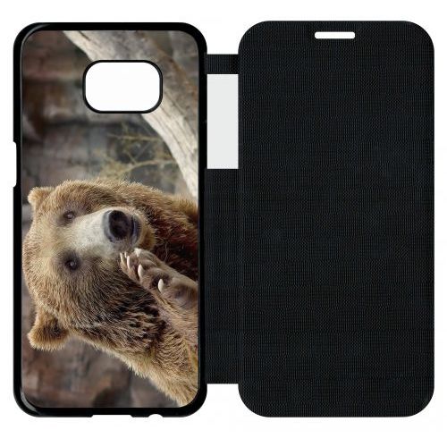 Etui Flip Flap Galaxy S7 Edge - Gros Ours Brun - Simili-Cuir - Noir